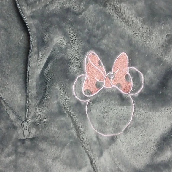 Disney Mickey and Friends Plush Cropped Gray Zip-Up Pullover - Picture 3 of 5